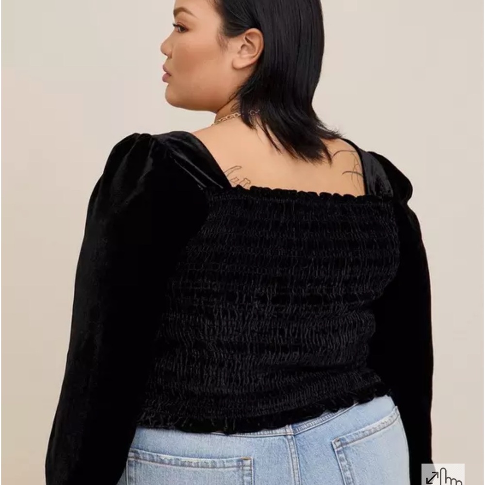 Torrid Black Velvet Smocked Blouse - Picture 3 of 9